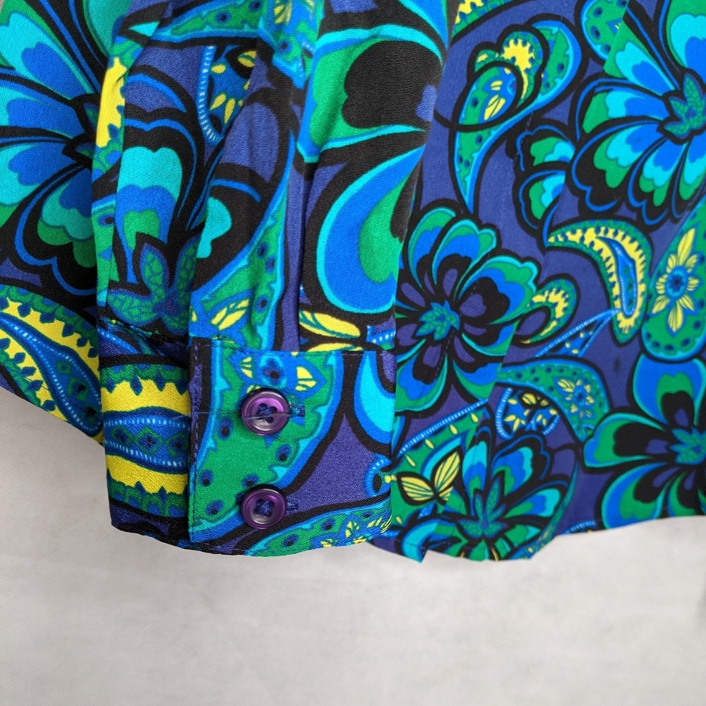 Ann Taylor Paisley Neon Bright Colors Blouse Rare - Picture 5 of 8